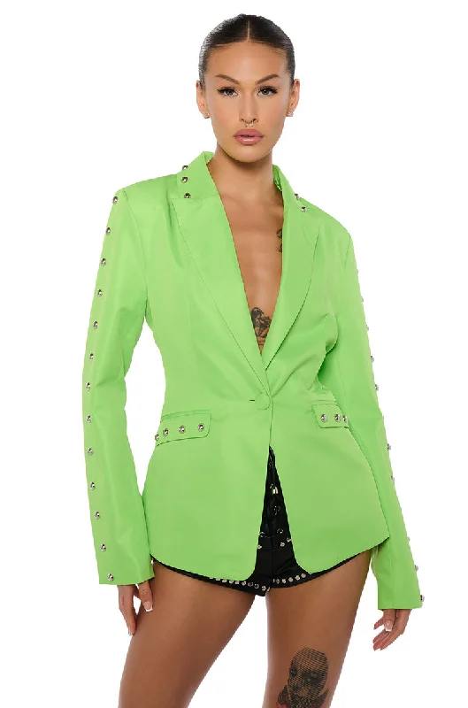 women's wool coatsSTUDDED HEM BLAZER IN LIME