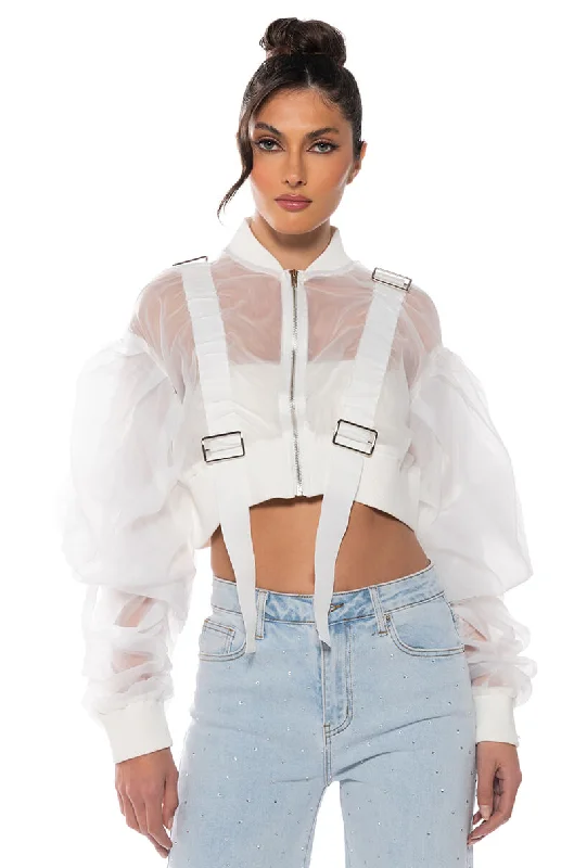 women's coats for everyday wear and tearCOOL KIDS MESH GATHERED CROP BOMBER