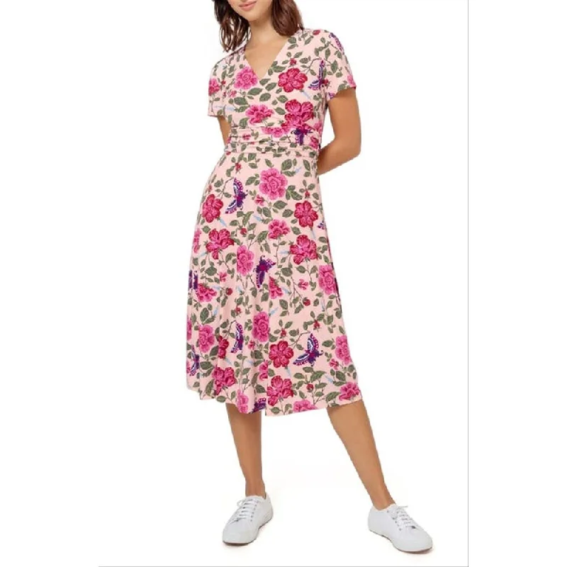 Flutter-Sleeve DressLeota Women's Amiya Floral Midi Dress Pink Size Medium