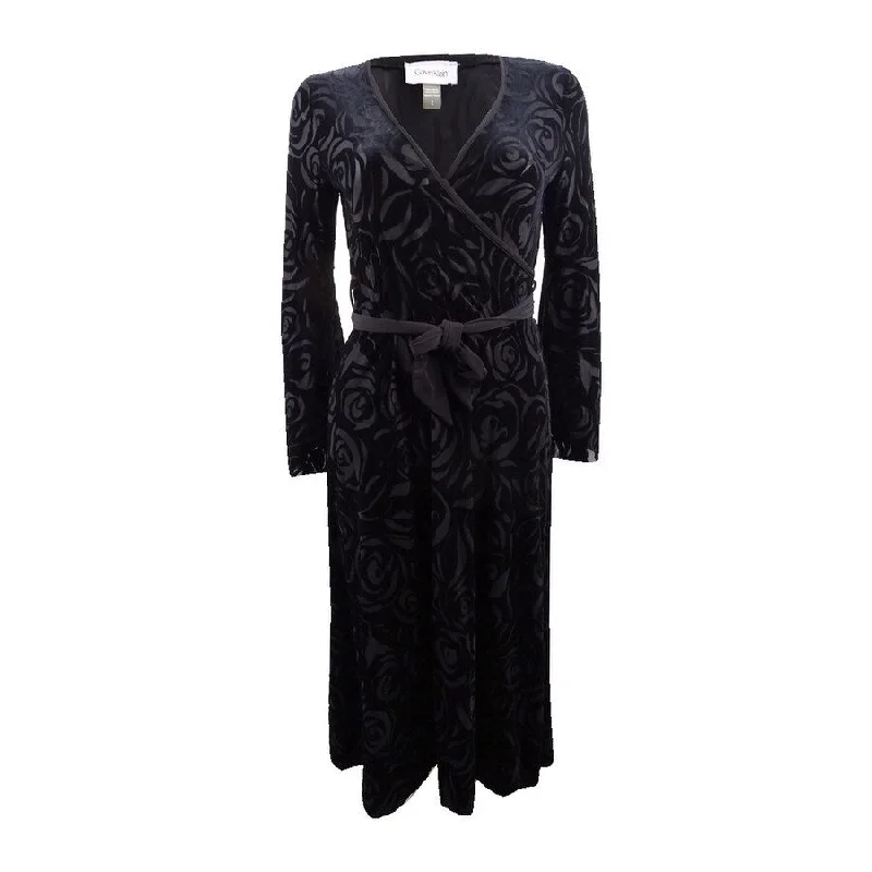 Casual Chic DressCalvin Klein Women's Burnout Velvet Faux-Wrap Midi Dress