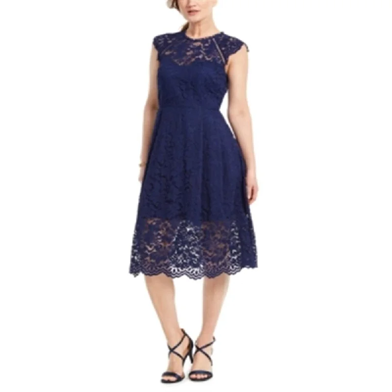 women's midi dressesVince Camuto Women's Lace MIDI Dress Blue Size 8