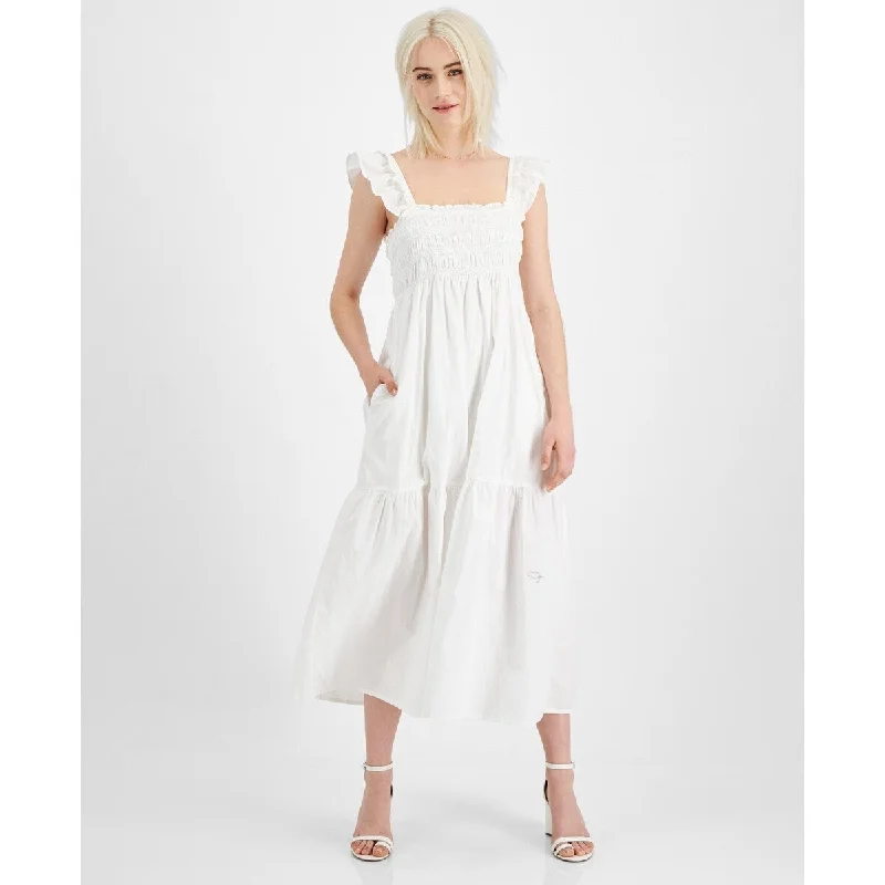 Tall Women DressFrench Connection Women's Smocked Organic Cotton Midi Dress White Size 0