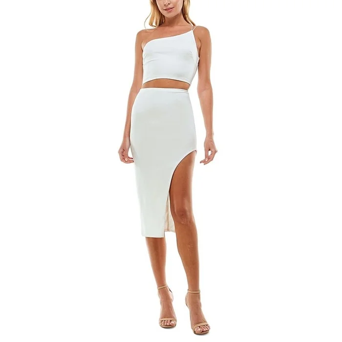 women's silk dressesB Darlin Junior's Two Piece One Shoulder Bodycon Midi Dress White Size 15-16