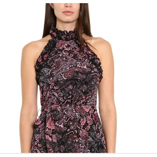 Halter DressMichael Kors Women's Paisley Print Ruffle Neck Midi Dress Pink Size Small