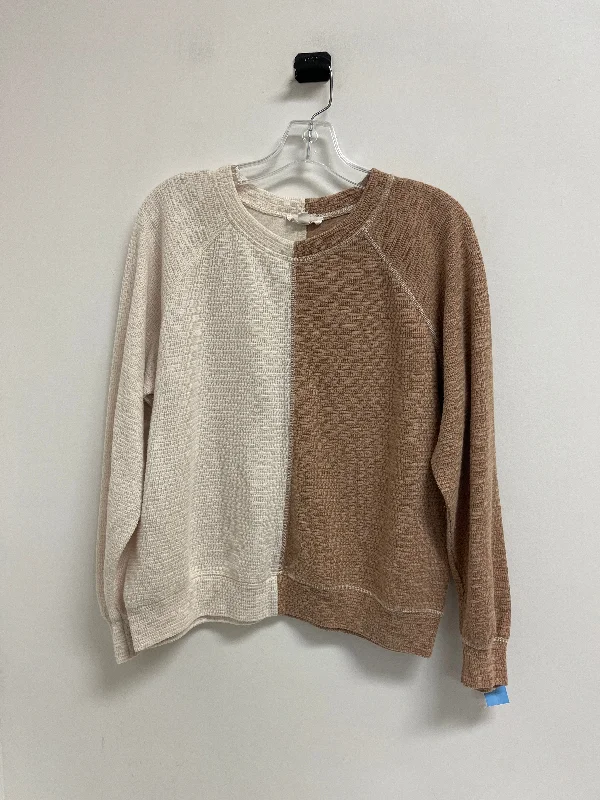 women's tops for layeringTop Long Sleeve By Blu Pepper In Brown & Cream, Size: M