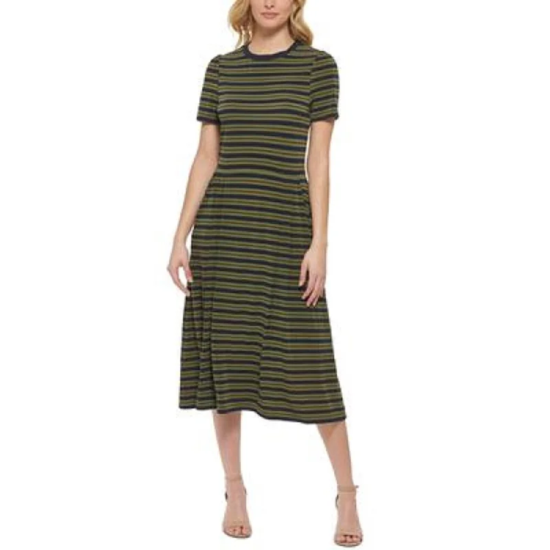 women's smart casual dressesTommy Hilfiger Women's Collegiate Stripe Midi Dress Green Size 14