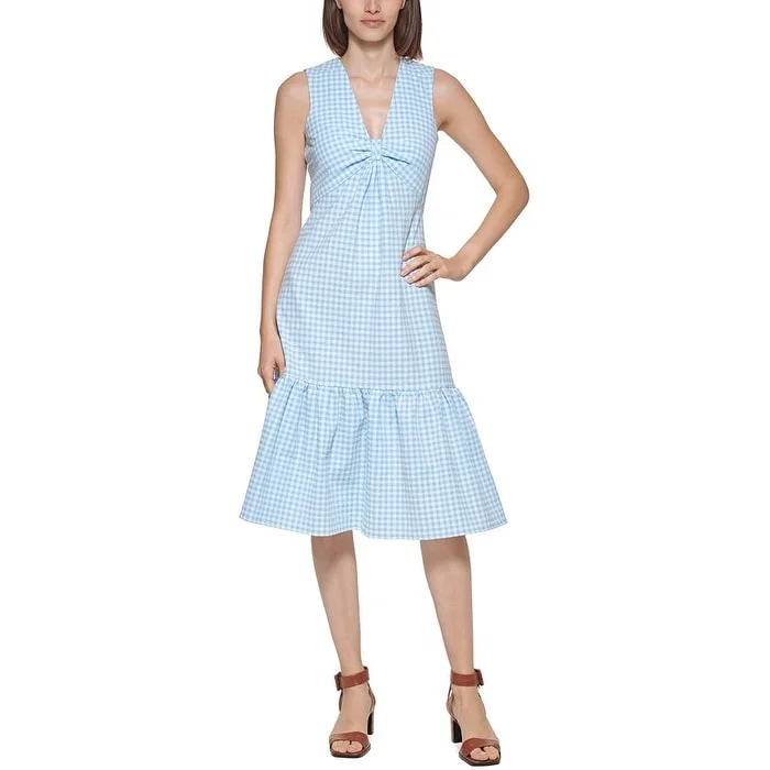 Custom DressCalvin Klein Women's Knot Front Gingham Midi Dress Blue Size 8