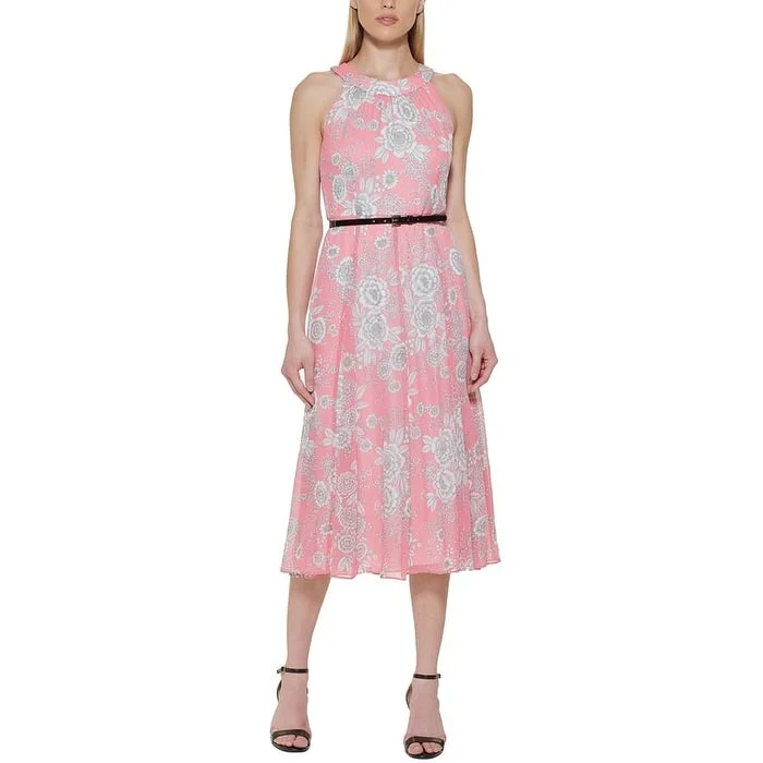 women's bespoke dressesTommy Hilfiger Women's Floral Print Halter Midi Dress Pink Size 8