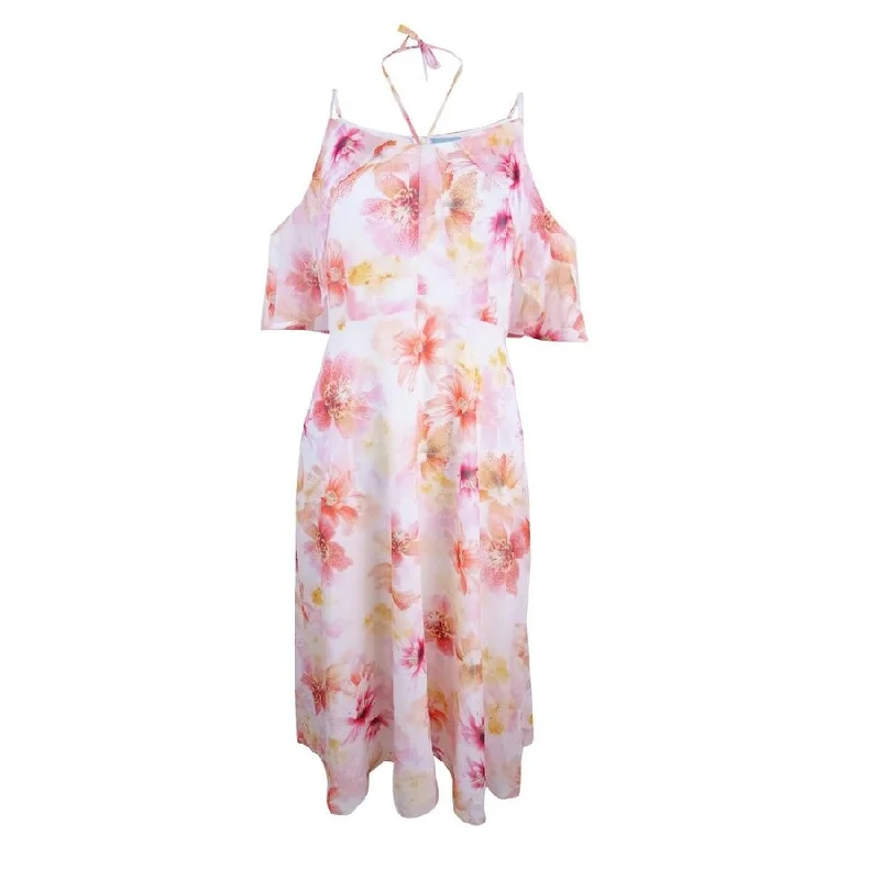 women's pear-shaped body dressesCeCe Women's Floral Cold-Shoulder Chiffon Midi Dress