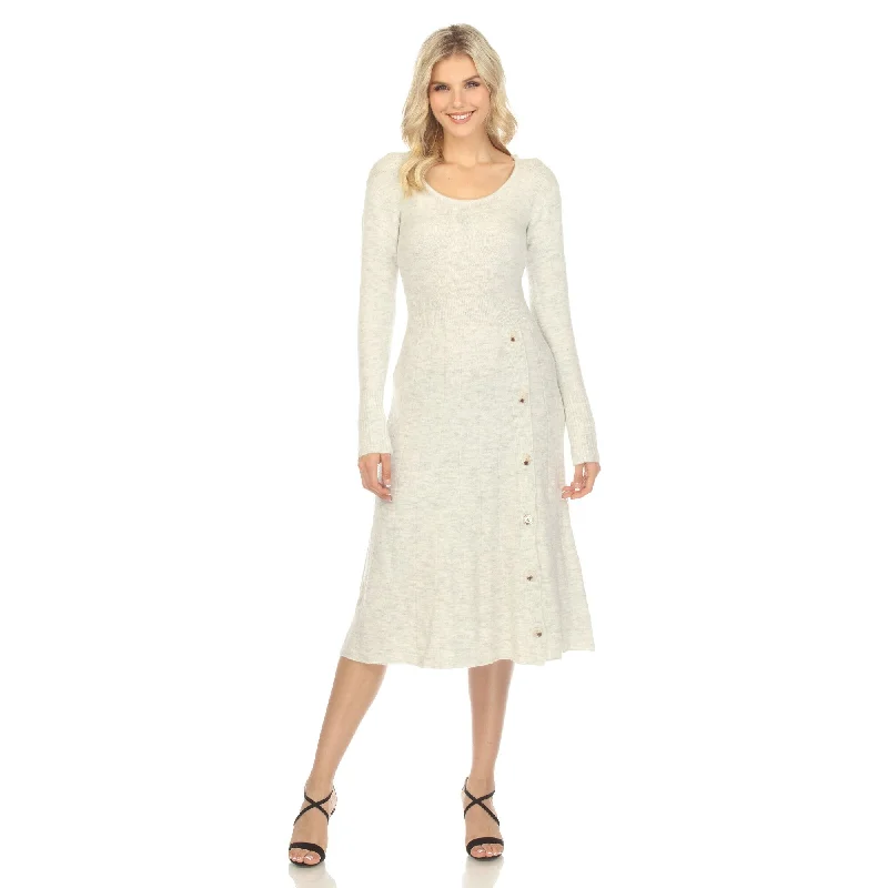 Laced DressWhite Mark Women's Crew Neck Fit and Flare Sweater Midi Dress