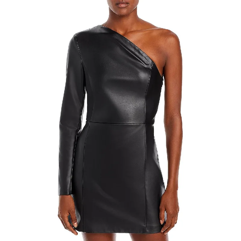 women's bell-sleeved dressesAqua Womens Faythe Faux Leather Mini Cocktail and Party Dress