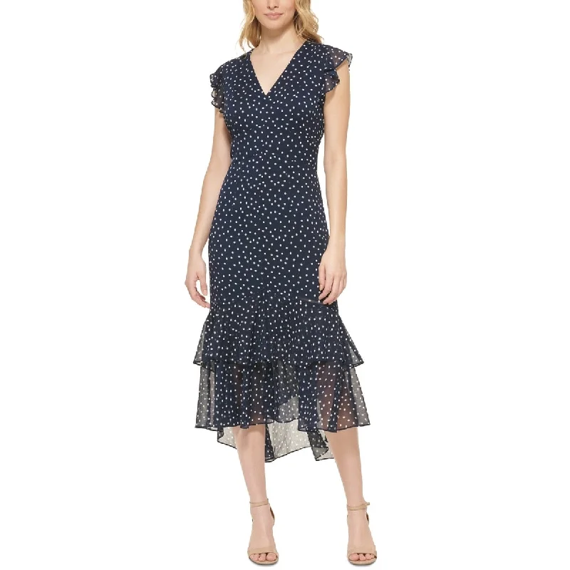 Sequined DressTommy Hilfiger Women's Polka Dot High Low Midi Dress Blue Size 4Petite - 4P