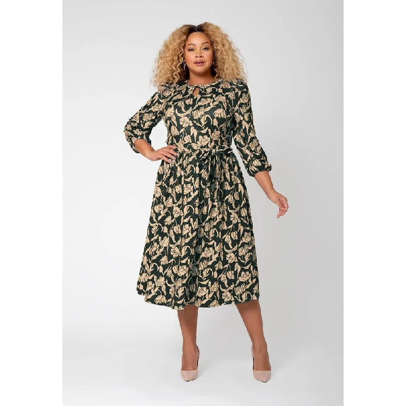 Striped DressLeota Women's Iman Floral Balloon Sleeve Midi Dress Brown