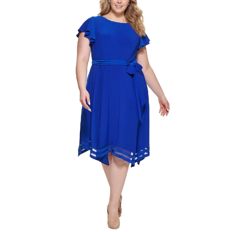 women's lightweight dressesJessica Howard Women's Handkerchief Hem Midi Dress Blue Size 6W