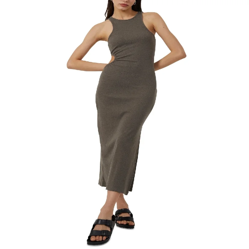 women's long-sleeved dressesFrench Connection Women's Rasha Ribbed Cutout Midi Dress Gray Size Large