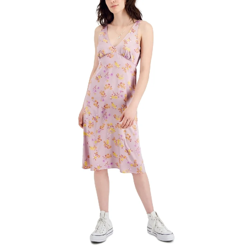 women's wrinkle-resistant dressesHippie Rose Women's Floral Print Calf Midi Dress Purple Size X-Large