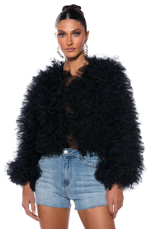 women's coats with button-down frontsLOU LOU TULLE JACKET IN BLACK