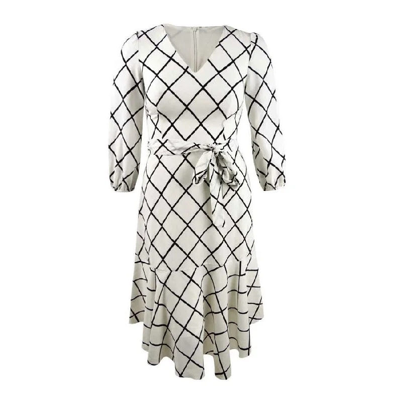 women's lace dressesJessica Howard Women's Plaid Flounce-Hem Midi Dress