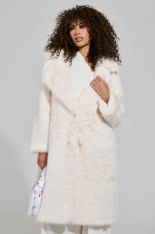 modern women's coatsLENOX FAUX FUR TRENCH IN IVORY