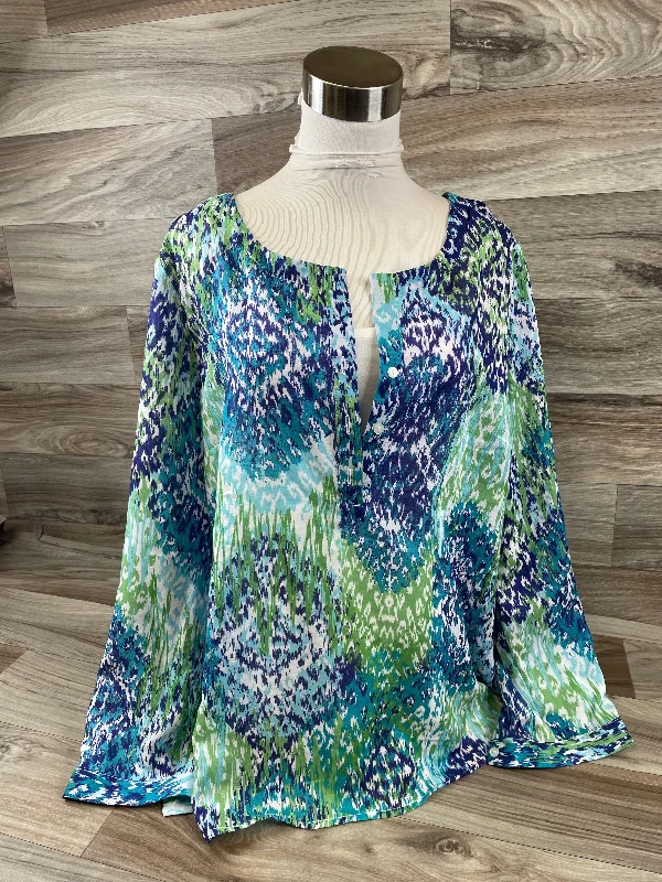 women's tops for those who love bold and vibrant colorsTop Long Sleeve By Liz Claiborne In Blue & Green, Size: Xlp