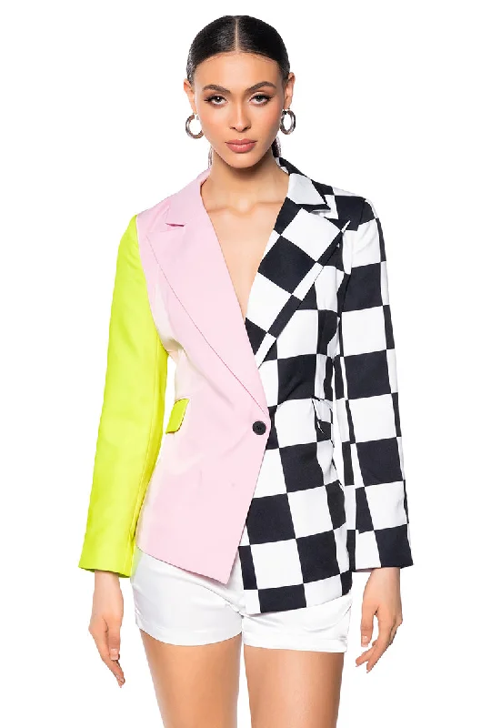 women's coats for relaxed weekendsMET READY COLOR BLOCK BLAZER WITH CHECKERS