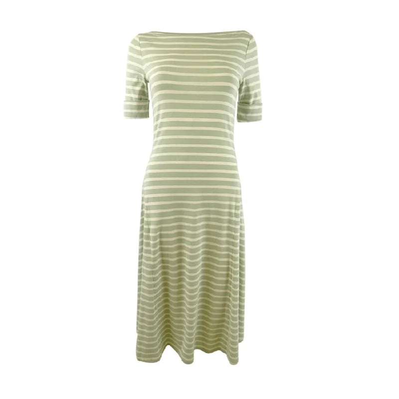 Cocktail DressLauren Ralph Lauren Women's Striped Stretch Cotton Midi Dress (XL, Sage/Cream)