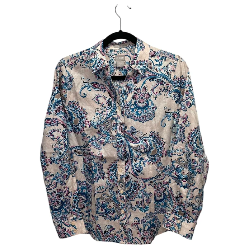 women's tops for those who want to stay cool and chic during warmer weatherTop Long Sleeve By Chicos In Paisley Print, Size: M