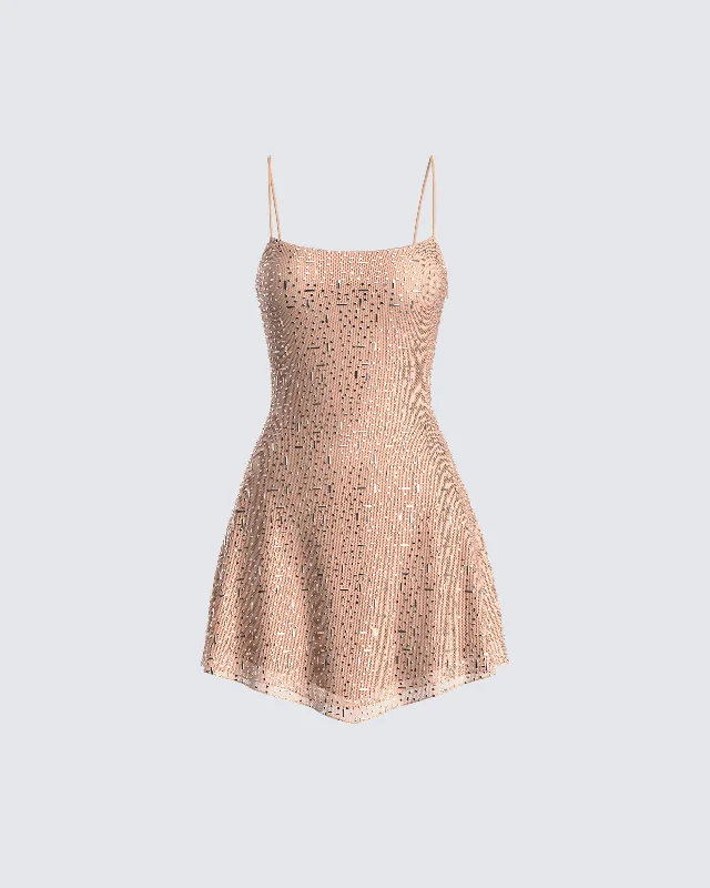 Custom DressDaphne Nude Rhinestone Mini Dress