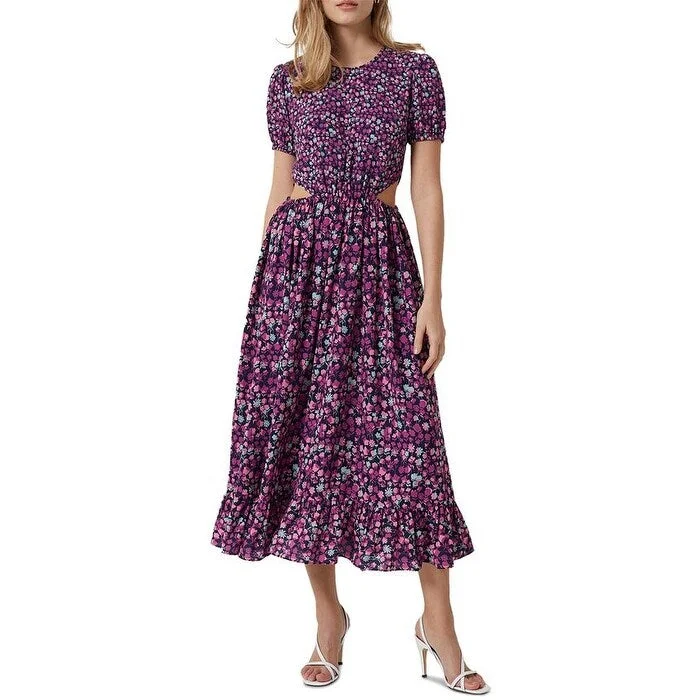 women's checkered dressesFrench Connection Women's Printed Cutout Midi Dress Purple Size 0