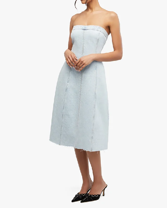 A-Line DressDenim Strapless Midi Dress