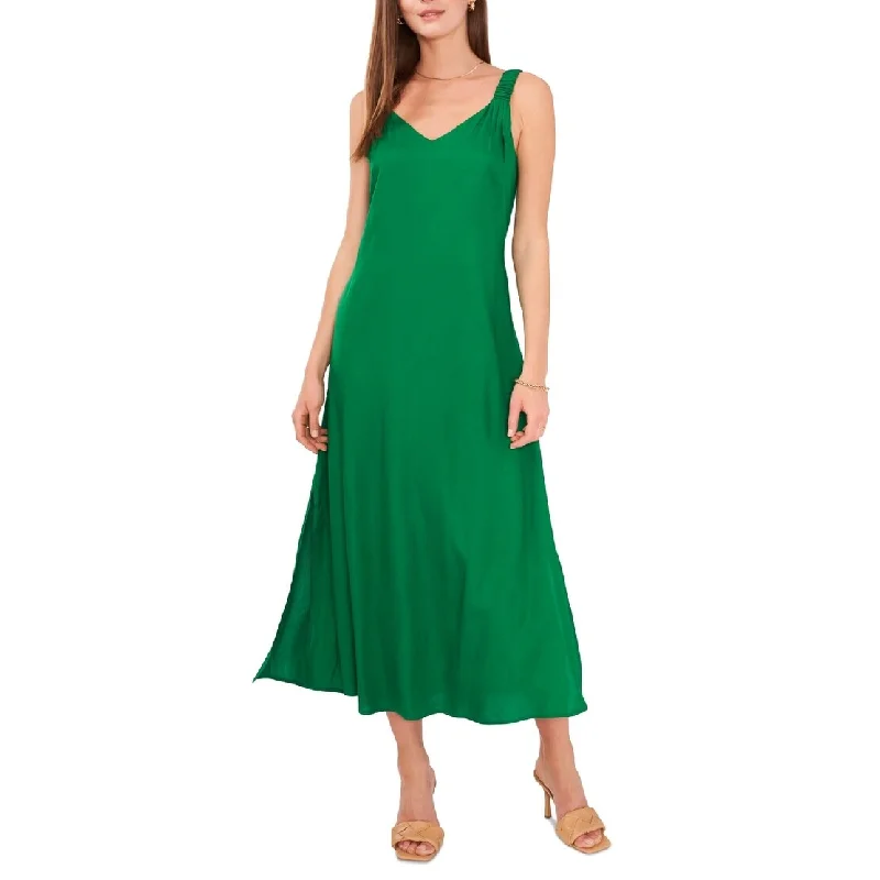 Shift DressVince Camuto Women's V Neck Challis Sleeveless Midi Dress Green Size Medium