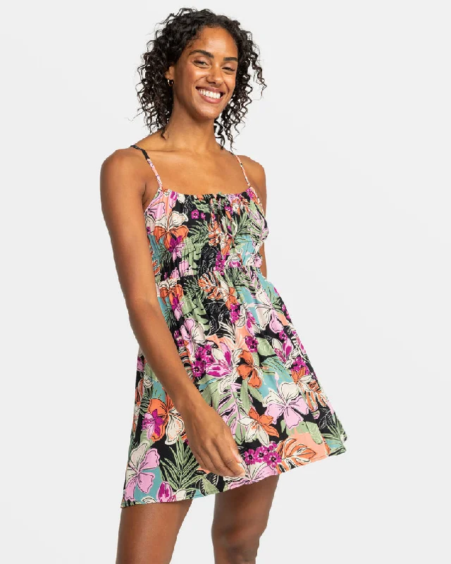 women's ethical fashion dressesRoxy La Vida Mini Dress-Phantom Moody Tropical