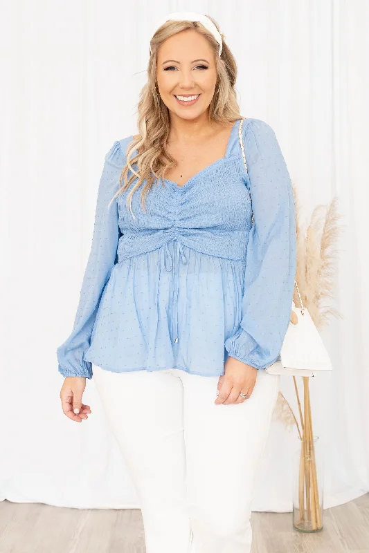 women's tops for those who appreciate subtle and muted tonesRushing Back Top, Blue