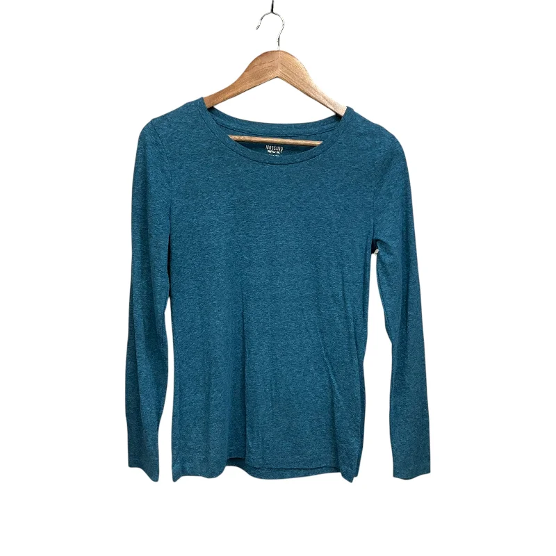 women's tops with unique designsTop Long Sleeve Basic By Mossimo In Teal, Size: Xs