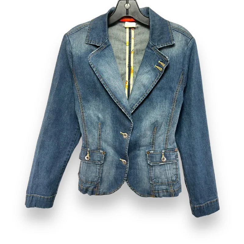 women's coats with asymmetrical hemsBlazer By Level 99 In Blue Denim, Size: M