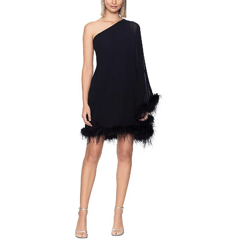 Party DressBetsy & Adam Womens Feather Trim Mini Cocktail And Party Dress