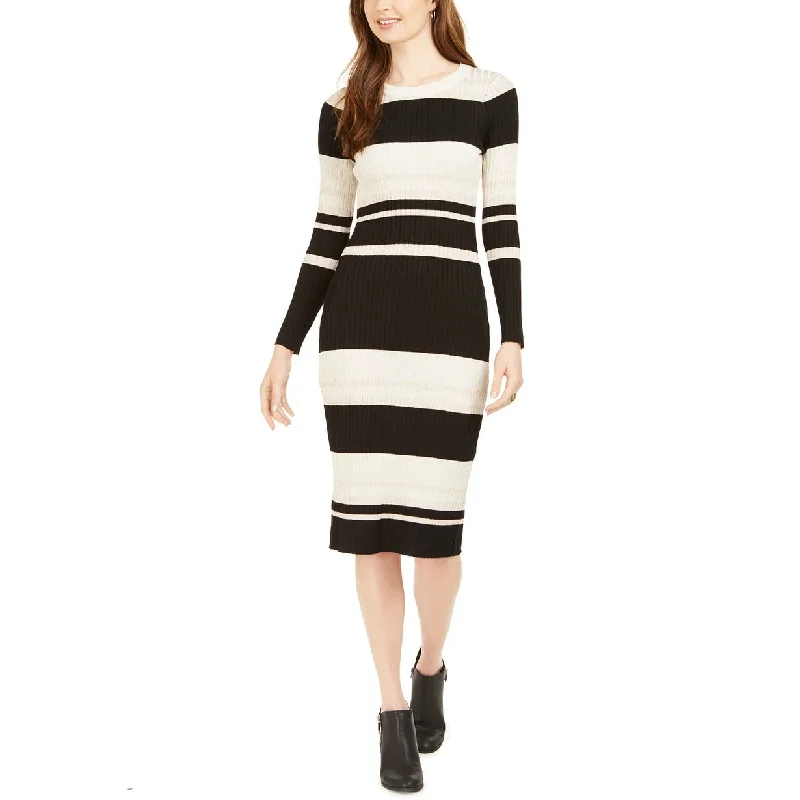 Evening DressTaylor Women's Striped Midi Sweater Dress Black Size Small