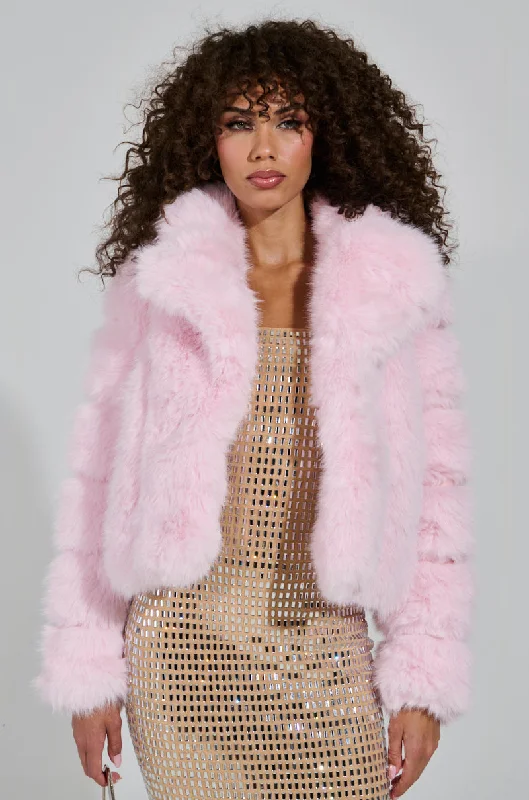 women's bomber jackets and coatsBERRIES AND CREAM FAUX FUR JACKET