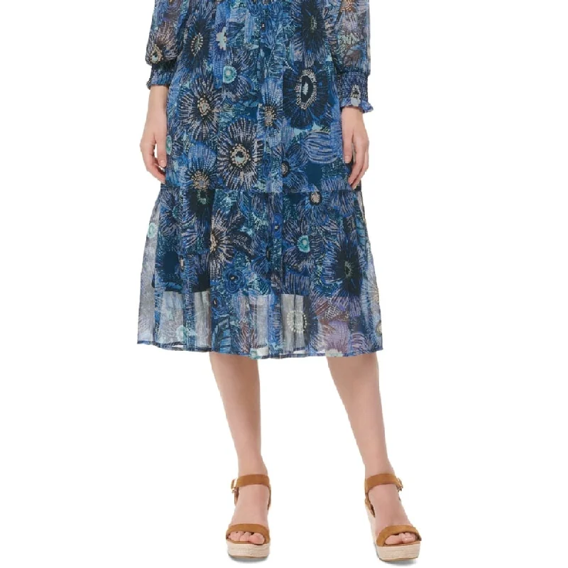 women's flowy dressesVince Camuto Women's Floral Print Smocked Midi Dress Blue Size 8