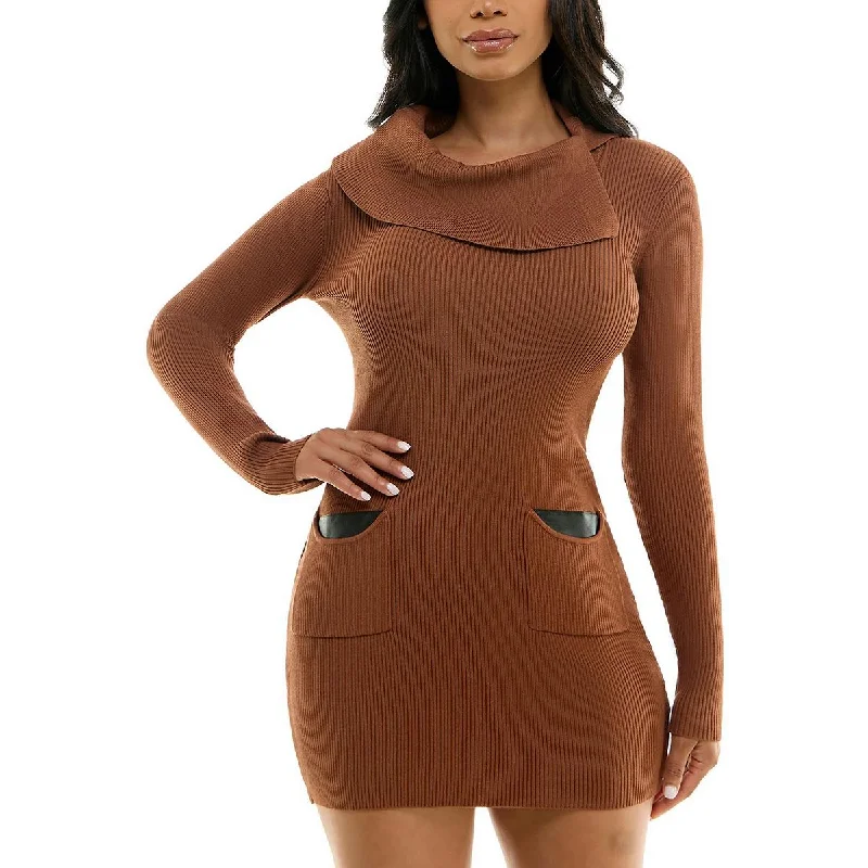 Long-Sleeve DressBCX Womens Juniors Ribbed Mini Sweaterdress