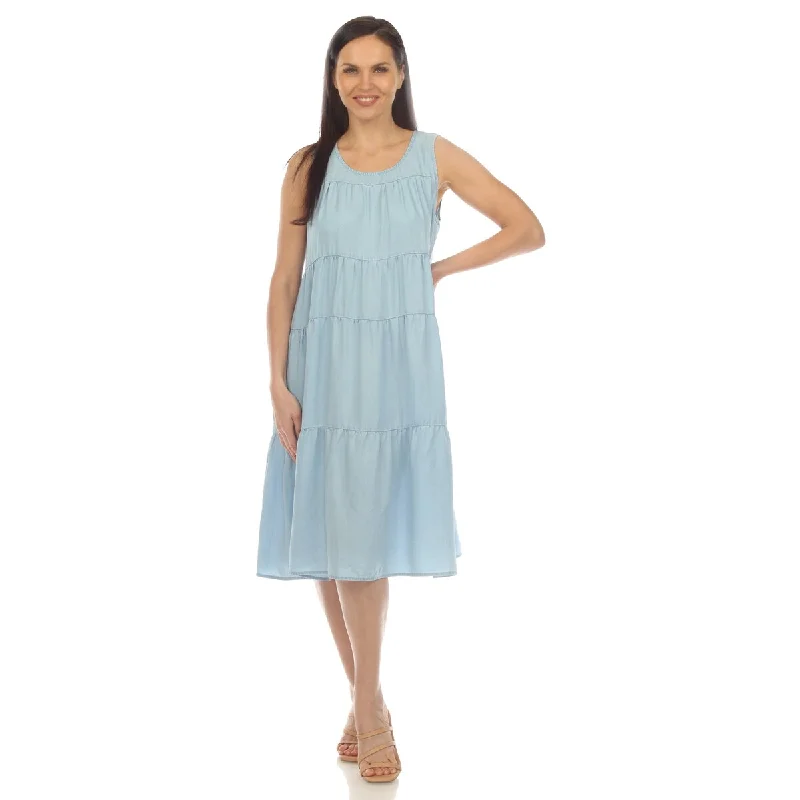 Neon DressWhite Mark Women's Sleeveless Tiered Chambray Midi Dress