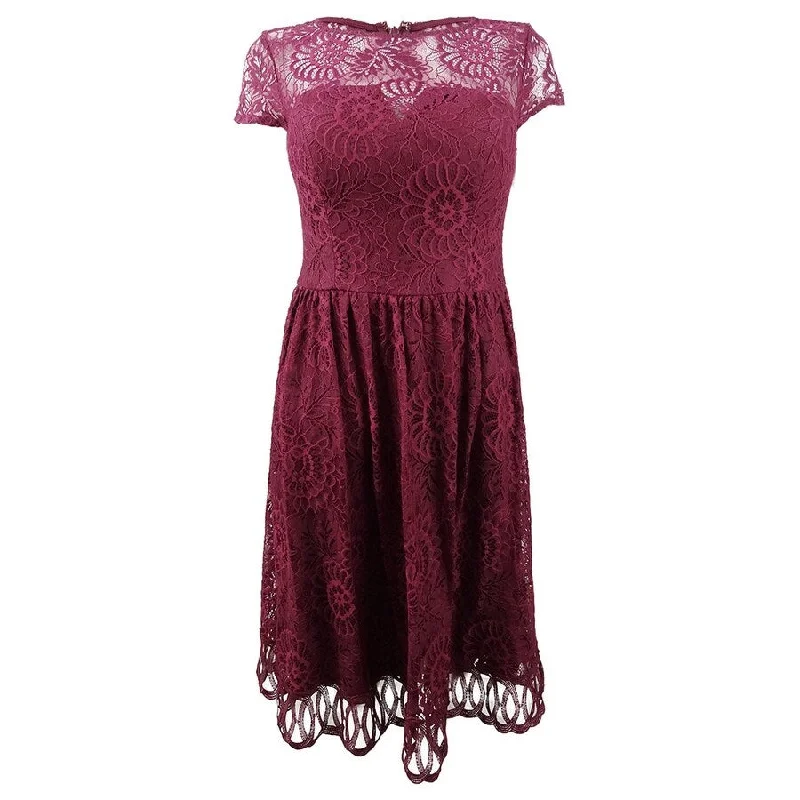 Long-Sleeve DressKensie Women's Lace Midi Fit & Flare Dress (2, Burgundy)