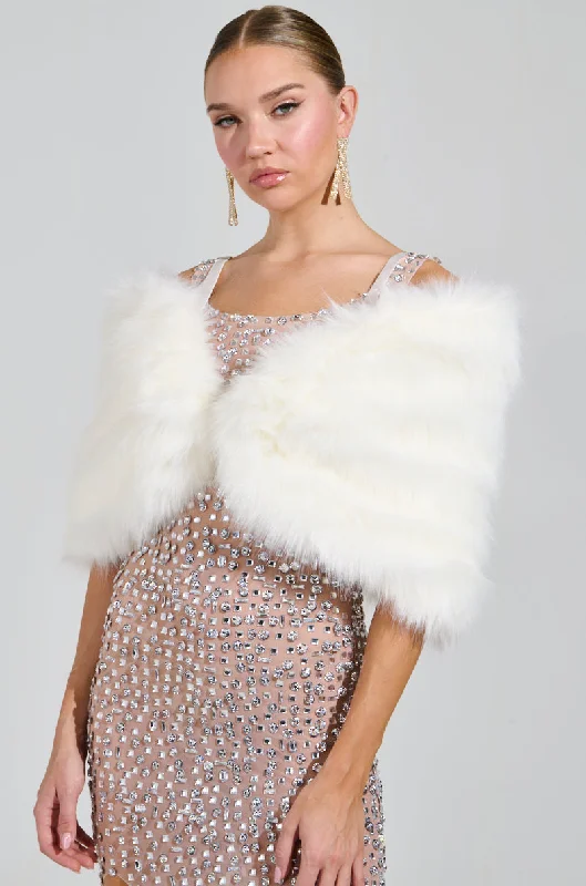 women's coats for ice skatingTO THE GALA FAUX FUR SHAWL