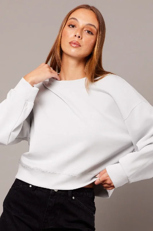 women's tops for cozy nights inGrey Crop Sweater Long Sleeve Oversized