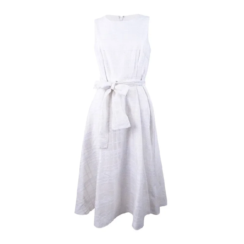 women's body-skimming dressesCalvin Klein Women's Belted Organza Jacquard Midi Dress