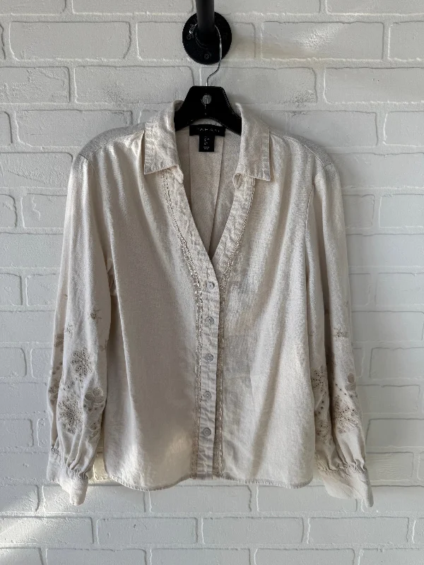 women's tops for those who want to make a bold fashion statement with their choice of topsTop Long Sleeve By Tahari By Arthur Levine In Cream, Size: L