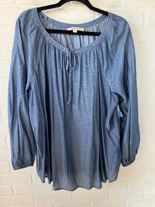 women's tops for casual FridaysTop Long Sleeve By Loft In Blue, Size: 2x