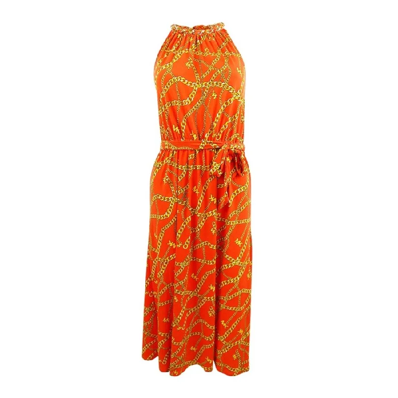 women's travel dressesMICHAEL Michael Kors Women's Chain-Print Chain Midi Dress (S, Optic Orange)