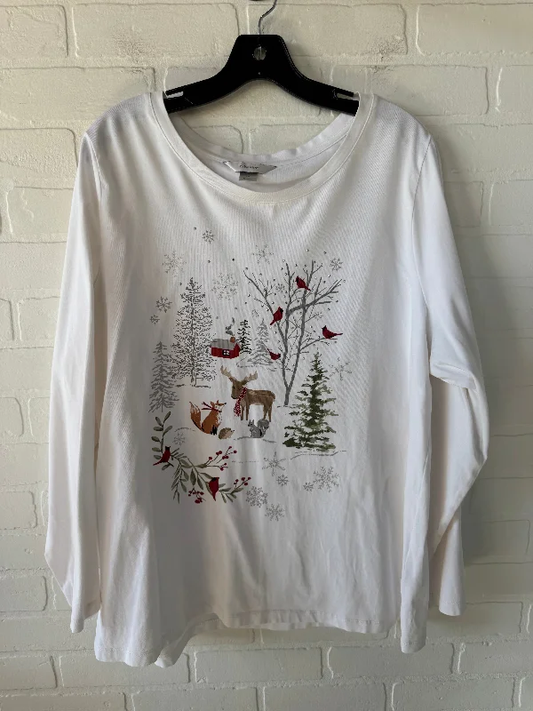 women's tops for picnics in the parkTop Long Sleeve By Cj Banks In White, Size: 1x