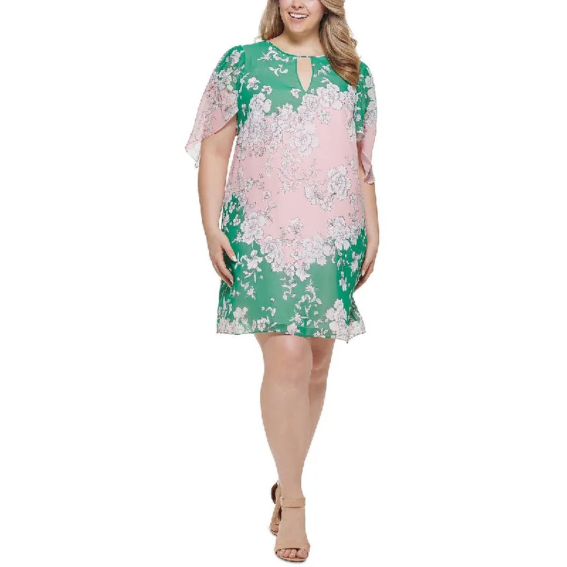 women's mother of the bride dressesVince Camuto Womens Plus Floral Print Mini Sheath Dress